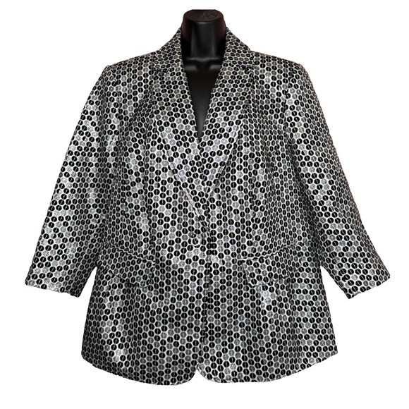 Peter Nygard Women's Jacket Size 16 Black & Silver Polka Dot Holiday Sparkle - Picture 1 of 9